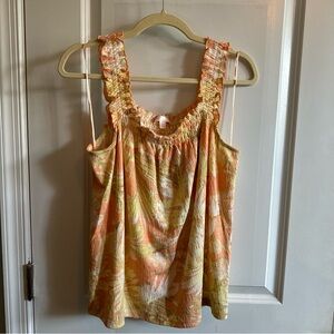 LC Lauren Conrad | Yellow Peach Floral Sleeveless Tank Blouse Size L